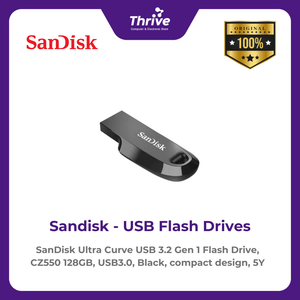 SanDisk Ultra Curve USB 3.2 Gen 1 Flash Drive, CZ550 128GB, USB3.0, Black, compact design, 5Y