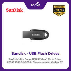 SanDisk Ultra Curve USB 3.2 Gen 1 Flash Drive, CZ550 256GB, USB3.0, Black, compact design, 5Y