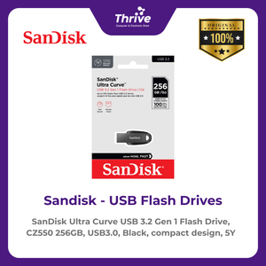 SanDisk Ultra Curve USB 3.2 Gen 1 Flash Drive, CZ550 256GB, USB3.0, Black, compact design, 5Y