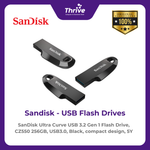 Load image into Gallery viewer, SanDisk Ultra Curve USB 3.2 Gen 1 Flash Drive, CZ550 256GB, USB3.0, Black, compact design, 5Y
