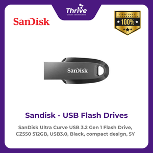 SanDisk Ultra Curve USB 3.2 Gen 1 Flash Drive, CZ550 512GB, USB3.0, Black, compact design, 5Y