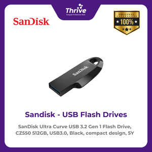 SanDisk Ultra Curve USB 3.2 Gen 1 Flash Drive, CZ550 512GB, USB3.0, Black, compact design, 5Y