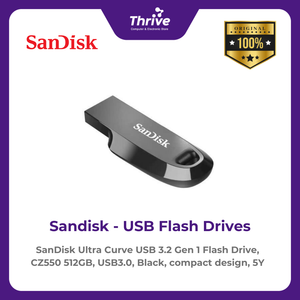 SanDisk Ultra Curve USB 3.2 Gen 1 Flash Drive, CZ550 512GB, USB3.0, Black, compact design, 5Y