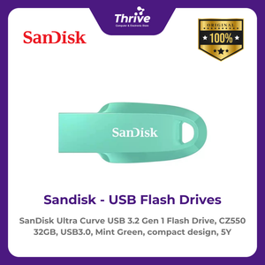 SanDisk Ultra Curve USB 3.2 Gen 1 Flash Drive, CZ550 32GB, USB3.0, Mint Green, compact design, 5Y