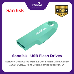 SanDisk Ultra Curve USB 3.2 Gen 1 Flash Drive, CZ550 32GB, USB3.0, Mint Green, compact design, 5Y