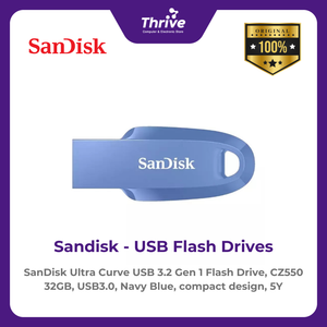 SanDisk Ultra Curve USB 3.2 Gen 1 Flash Drive, CZ550 32GB, USB3.0, Navy Blue, compact design, 5Y