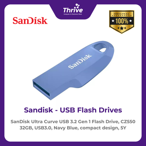 SanDisk Ultra Curve USB 3.2 Gen 1 Flash Drive, CZ550 32GB, USB3.0, Navy Blue, compact design, 5Y