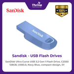 Load image into Gallery viewer, SanDisk Ultra Curve USB 3.2 Gen 1 Flash Drive, CZ550 128GB, USB3.0, Navy Blue, compact design, 5Y
