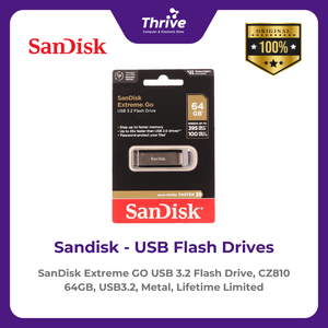 SanDisk Extreme GO USB 3.2 Flash Drive, CZ810 64GB, USB3.2, Metal, Lifetime Limited