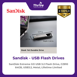 SanDisk Extreme GO USB 3.2 Flash Drive, CZ810 64GB, USB3.2, Metal, Lifetime Limited