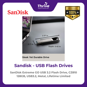 SanDisk Extreme GO USB 3.2 Flash Drive, CZ810 128GB, USB3.2, Metal, Lifetime Limited