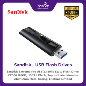 SanDisk Extreme Pro USB 3.1 Solid State Flash Drive, CZ880 128GB, USB3.1, Black, Sophisticated durable Aluminum Metal Casing, Lifetime Limited