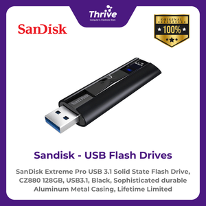 SanDisk Extreme Pro USB 3.1 Solid State Flash Drive, CZ880 128GB, USB3.1, Black, Sophisticated durable Aluminum Metal Casing, Lifetime Limited