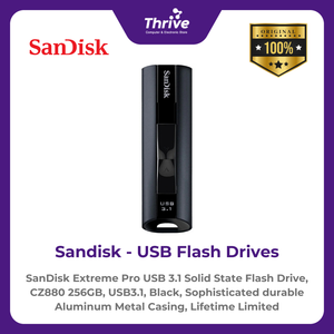 SanDisk Extreme Pro USB 3.1 Solid State Flash Drive, CZ880 256GB, USB3.1, Black, Sophisticated durable Aluminum Metal Casing, Lifetime Limited