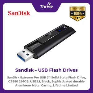 SanDisk Extreme Pro USB 3.1 Solid State Flash Drive, CZ880 256GB, USB3.1, Black, Sophisticated durable Aluminum Metal Casing, Lifetime Limited