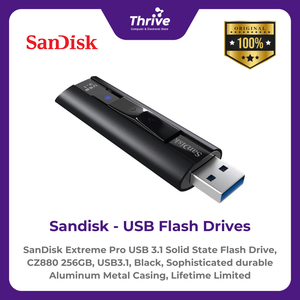 SanDisk Extreme Pro USB 3.1 Solid State Flash Drive, CZ880 256GB, USB3.1, Black, Sophisticated durable Aluminum Metal Casing, Lifetime Limited