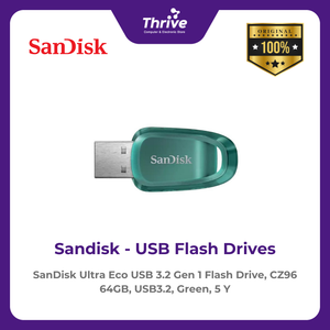 SanDisk Ultra Eco USB 3.2 Gen 1 Flash Drive, CZ96 64GB, USB3.2, Green, 5 Y