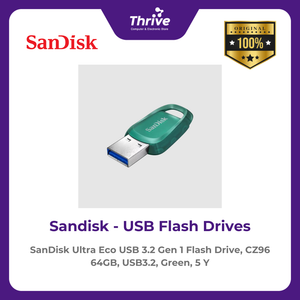 SanDisk Ultra Eco USB 3.2 Gen 1 Flash Drive, CZ96 64GB, USB3.2, Green, 5 Y