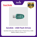 Load image into Gallery viewer, SanDisk Ultra Eco USB 3.2 Gen 1 Flash Drive, CZ96 128GB, USB3.2, Green, 5 Y
