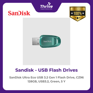 SanDisk Ultra Eco USB 3.2 Gen 1 Flash Drive, CZ96 128GB, USB3.2, Green, 5 Y