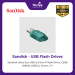 Load image into Gallery viewer, SanDisk Ultra Eco USB 3.2 Gen 1 Flash Drive, CZ96 256GB, USB3.2, Green, 5 Y
