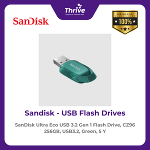 SanDisk Ultra Eco USB 3.2 Gen 1 Flash Drive, CZ96 256GB, USB3.2, Green, 5 Y