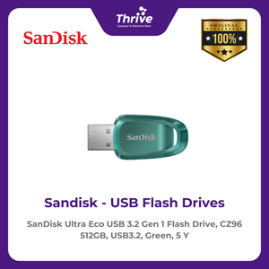 SanDisk Ultra Eco USB 3.2 Gen 1 Flash Drive, CZ96 512GB, USB3.2, Green, 5 Y