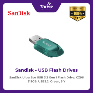 SanDisk Ultra Eco USB 3.2 Gen 1 Flash Drive, CZ96 512GB, USB3.2, Green, 5 Y