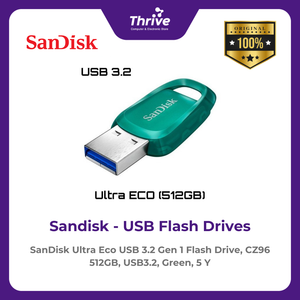 SanDisk Ultra Eco USB 3.2 Gen 1 Flash Drive, CZ96 512GB, USB3.2, Green, 5 Y