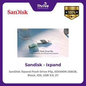 SanDisk iXpand Flash Drive Flip, SDIX90N 256GB, Black, iOS, USB 3.0, 2Y