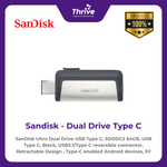 Load image into Gallery viewer, SanDisk Ultra Dual Drive USB Type C, SDDDC2 64GB, USB Type C, Black, USB3.1/Type C reversible connector, Retractable Design , Type-C enabled Android devices, 5Y
