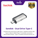 Load image into Gallery viewer, SanDisk Ultra Dual Drive USB Type C, SDDDC2 64GB, USB Type C, Black, USB3.1/Type C reversible connector, Retractable Design , Type-C enabled Android devices, 5Y
