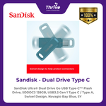 Load image into Gallery viewer, SanDisk Ultra® Dual Drive Go USB Type-C™ Flash Drive, SDDDC3 128GB, USB3.2 Gen 1 Type C / Type A, Swivel Design, Navagio Bay Blue, 5Y
