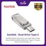 Load image into Gallery viewer, SanDisk Ultra® Dual Drive Luxe USB Type-C Flash Drive, SDDDC4 32GB, USB3.2 Gen1 Type C / Type A, Metal, Swivel Design, 5Y
