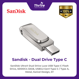 SanDisk Ultra® Dual Drive Luxe USB Type-C Flash Drive, SDDDC4 32GB, USB3.2 Gen1 Type C / Type A, Metal, Swivel Design, 5Y