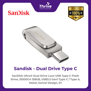 SanDisk Ultra® Dual Drive Luxe USB Type-C Flash Drive, SDDDC4 128GB, USB3.2 Gen1 Type C / Type A, Metal, Swivel Design, 5Y