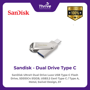 SanDisk Ultra® Dual Drive Luxe USB Type-C Flash Drive, SDDDC4 512GB, USB3.2 Gen1 Type C / Type A, Metal, Swivel Design, 5Y