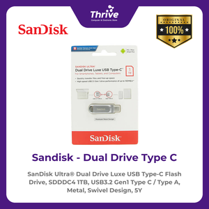 SanDisk Ultra® Dual Drive Luxe USB Type-C Flash Drive, SDDDC4 1TB, USB3.2 Gen1 Type C / Type A, Metal, Swivel Design, 5Y