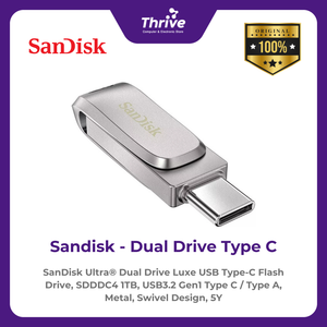 SanDisk Ultra® Dual Drive Luxe USB Type-C Flash Drive, SDDDC4 1TB, USB3.2 Gen1 Type C / Type A, Metal, Swivel Design, 5Y