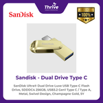 Load image into Gallery viewer, SanDisk Ultra® Dual Drive Luxe USB Type-C Flash Drive, SDDDC4 256GB, USB3.2 Gen1 Type C / Type A, Metal, Swivel Design, Champagne Gold, 5Y
