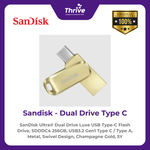 Load image into Gallery viewer, SanDisk Ultra® Dual Drive Luxe USB Type-C Flash Drive, SDDDC4 256GB, USB3.2 Gen1 Type C / Type A, Metal, Swivel Design, Champagne Gold, 5Y
