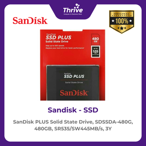 SanDisk PLUS Solid State Drive, SDSSDA-480G, 480GB, SR535/SW445MB/s, 3Y