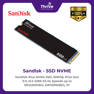 SanDisk Plus NVMe SSD, 500GB, PCIe Gen 3.0, M.2 2280-S3-M, Speeds up to SR2400MB/s, SW1500MB/s, 3Y