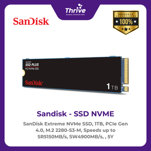 SanDisk Extreme NVMe SSD, 1TB, PCIe Gen 4.0, M.2 2280-S3-M, Speeds up to SR5150MB/s, SW4900MB/s, , 5Y