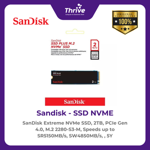 SanDisk Extreme NVMe SSD, 2TB, PCIe Gen 4.0, M.2 2280-S3-M, Speeds up to SR5150MB/s, SW4850MB/s, , 5Y