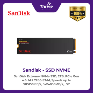 SanDisk Extreme NVMe SSD, 2TB, PCIe Gen 4.0, M.2 2280-S3-M, Speeds up to SR5150MB/s, SW4850MB/s, , 5Y