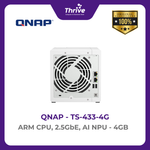 Load image into Gallery viewer, QNAP TS-433-4G NAS 4-Bay dengan ARM CPU, 2.5GbE, AI NPU, 4GB RAM, dan 4 x SATA 6Gb/s
