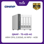 Load image into Gallery viewer, QNAP TS-433-4G NAS 4-Bay dengan ARM CPU, 2.5GbE, AI NPU, 4GB RAM, dan 4 x SATA 6Gb/s
