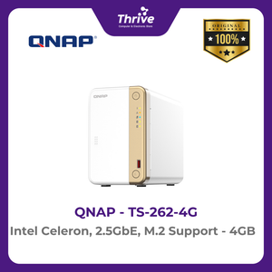 QNAP TS-262-4G 2-Bay Desktop NAS - Intel Celeron, 2.5GbE, M.2 Support, 4GB RAM, HDMI, PCIe Expansion