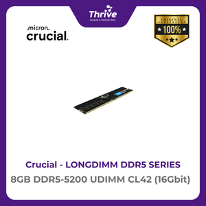 Crucial by Micron LONGDIMM SERIES 8GB DDR5-5200 UDIMM CL42 (16Gbit) PC4-25600 5200 Mhz - CT8G52C42U5 Limited Lifetime